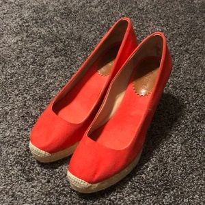J Crew bright orange espadrille wedges size 8